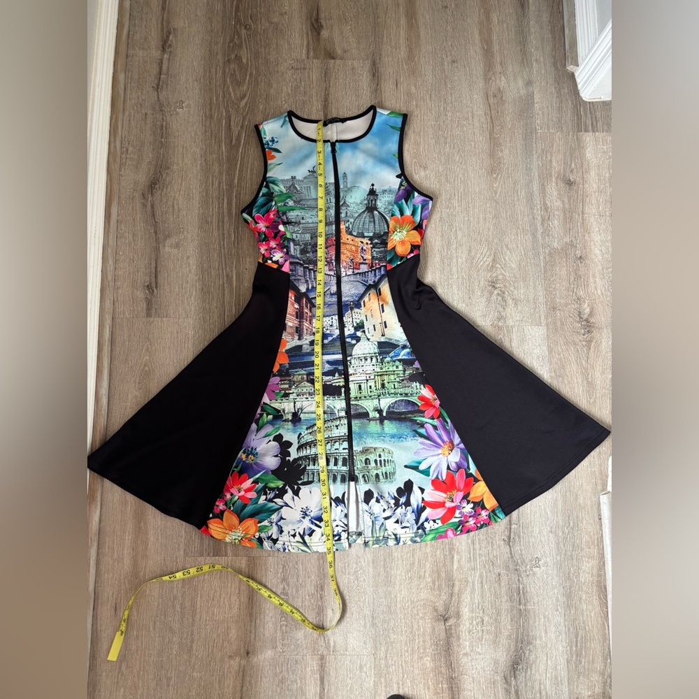 Just Love Multi-Color Scenic Print Midi Dress with Black Panels - Picture 11 of 15